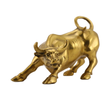 Feng Shui Fortune Brass Bull Statue, Sculpture Golden Copper
