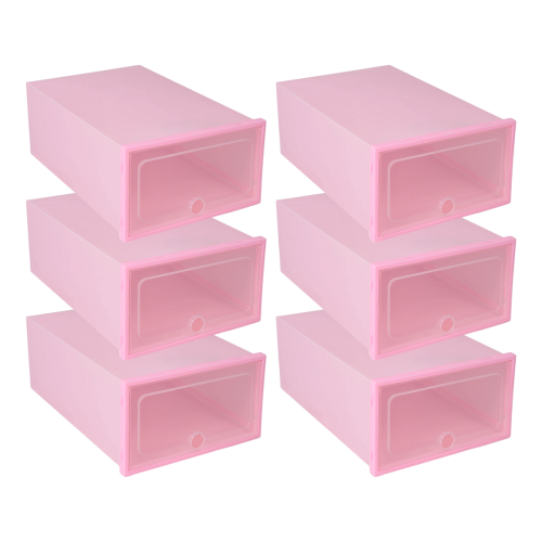 6-Piece Candy Color Shoe Box, Transparent Plastic Storage Pink 2