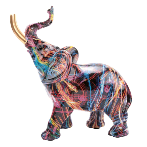 Painting Graffiti Elephant Sculpture Resin Animal Statue Decor C 2