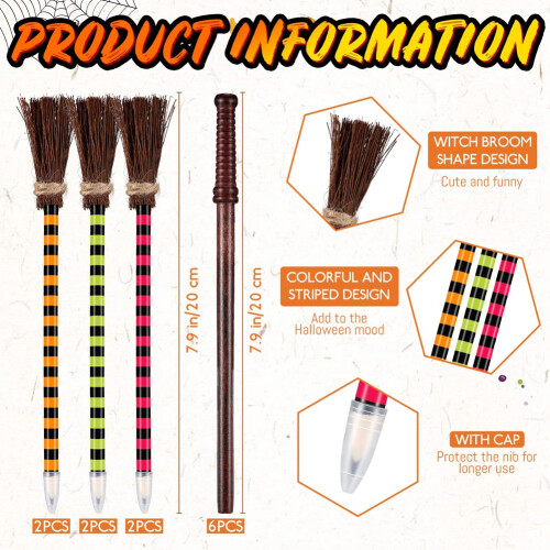 12x Wand Pencils Set Halloween Witch Broom Wizard Party 2