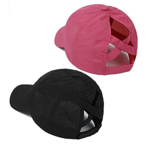 2Pcs Women Criss Ponytail Baseball Cap,Pink+Black