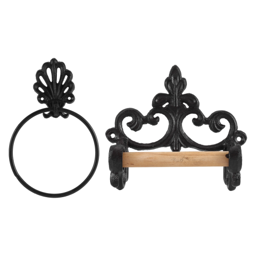 Black Toilet Roll Holder Towel Set,Iron 2