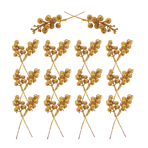 Artificial Berry Stems,7.5 Inches Christmas Glitter Berries(Gold) 2