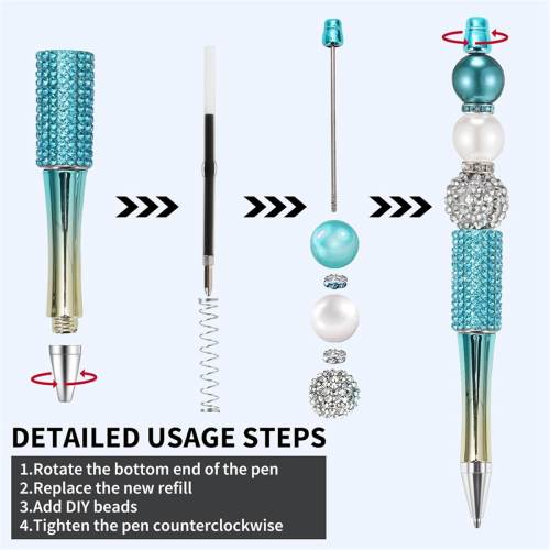 18Pcs Diamond Beadable Pen 18 Colors Plastic Bead Ballpoint 2