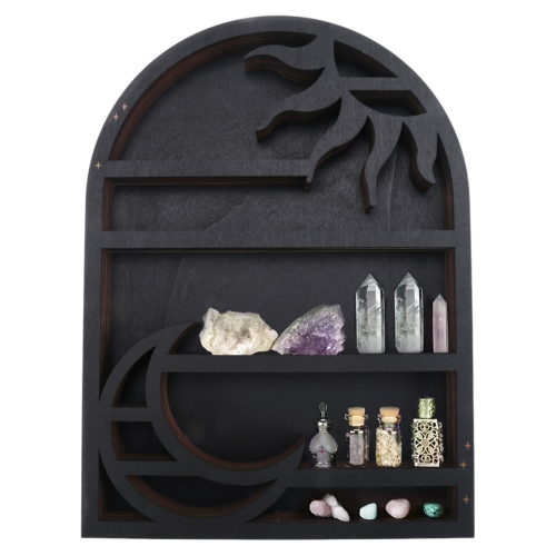 Wood Storage Shelf - Stylish and Practical Wall Shelf, Crescent Sun 1
