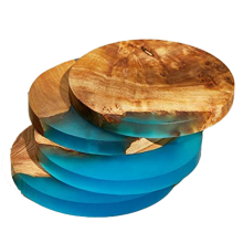 4 Pack Wooden Coasters with Epoxy Resin, Bar Coaster