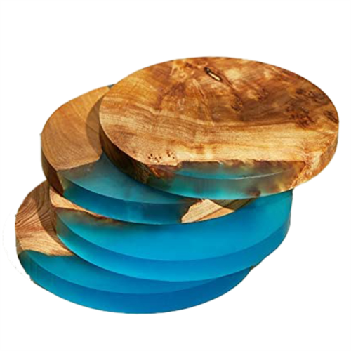 4 Pack Wooden Coasters with Epoxy Resin, Bar Coaster