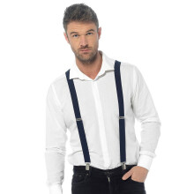 (One Size, Navy) Mens Adjustable Elastic Braces With 4 Metal Clips