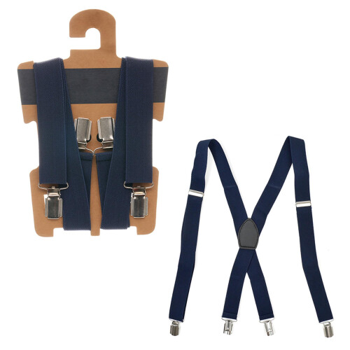 (One Size, Navy) Mens Adjustable Elastic Braces With 4 Metal Clips 2