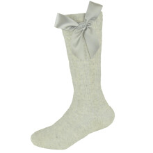 (12-24 Months (3-5.5), Grey Marl) Baby Girls Knee High Socks with Ribbon Bow