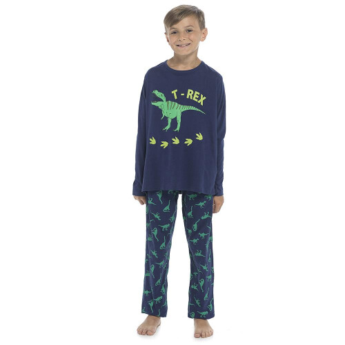 (9-10 Years, Navy) Boys T Rex PJS Children 2 Piece Comfortable Set