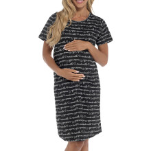 (08-Oct, Black) Ladies Maternity Nightie Short Sleeves Gown