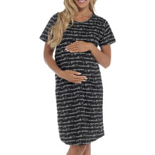 (Dec-14, Black) Ladies Maternity Nightie Short Sleeves Gown