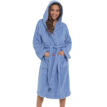 (16-18, Lilac) Womens Luxurious 100% Cotton Towel Bathrobe Hooded
