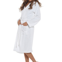 (16-18, White) Womens Luxurious 100% Cotton Towel Bathrobe Hooded