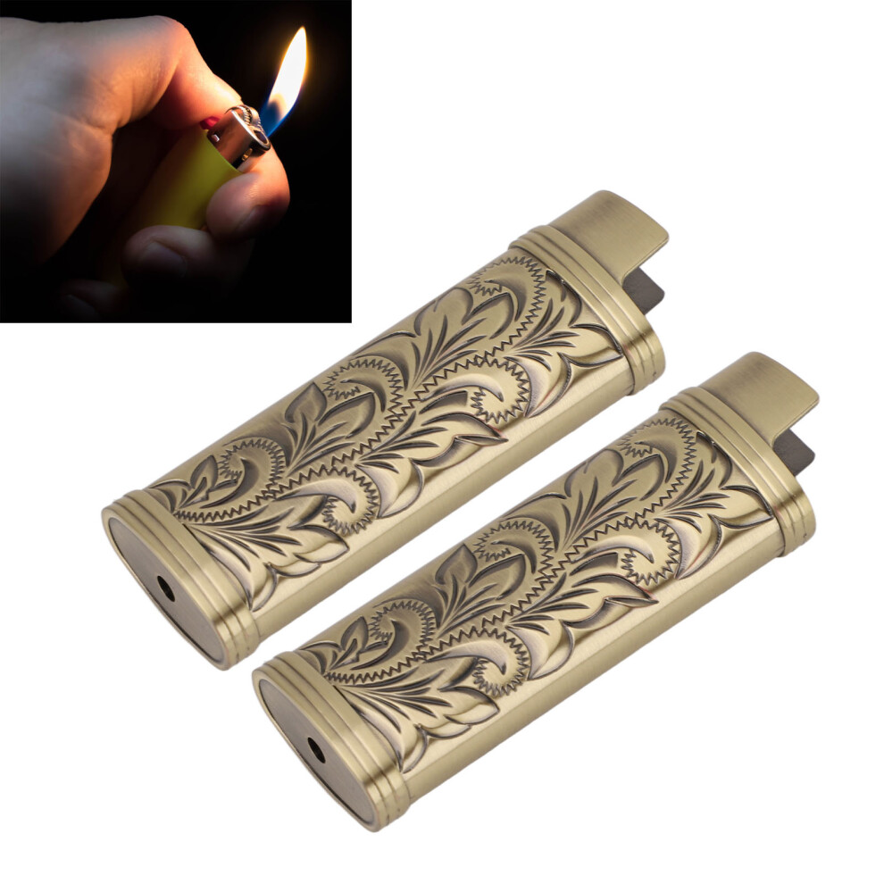 Bronze 2Pcs Zinc Alloy Lighter Case Floral Pattern 53G