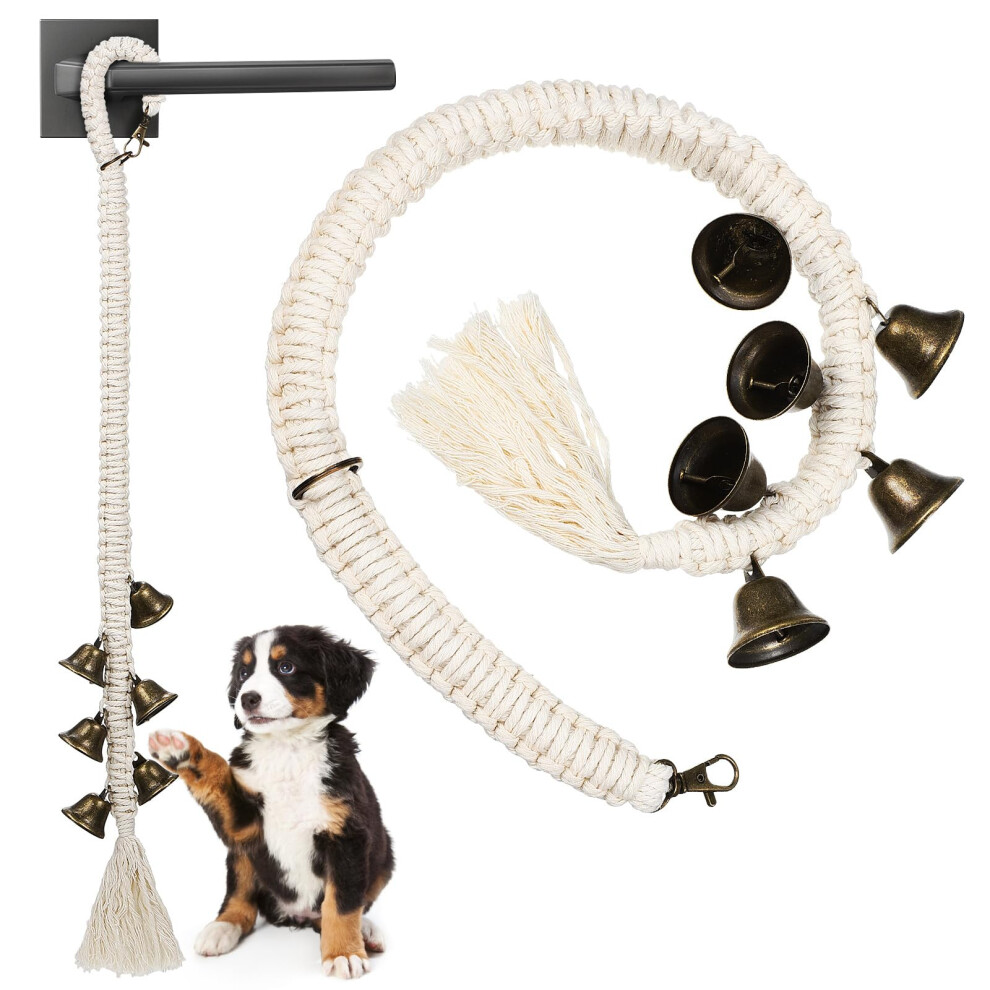 2 Pcs Handwoven Cotton Rope Dog Doorbells With Copper Bells, Adjustable Length For Potty Training 6493810916410