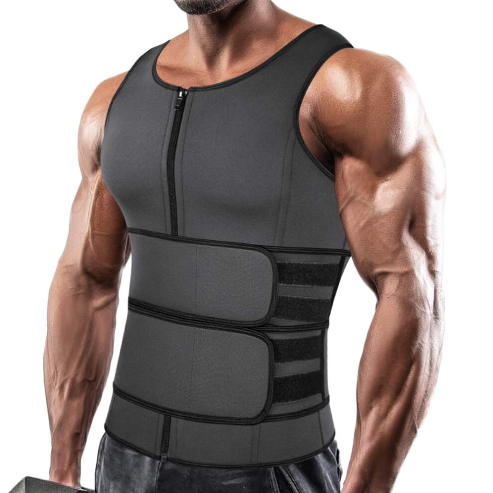 Men Neoprene Sauna Zipper Waist Trainer Vest Tank Top Trimmer Body Shaper