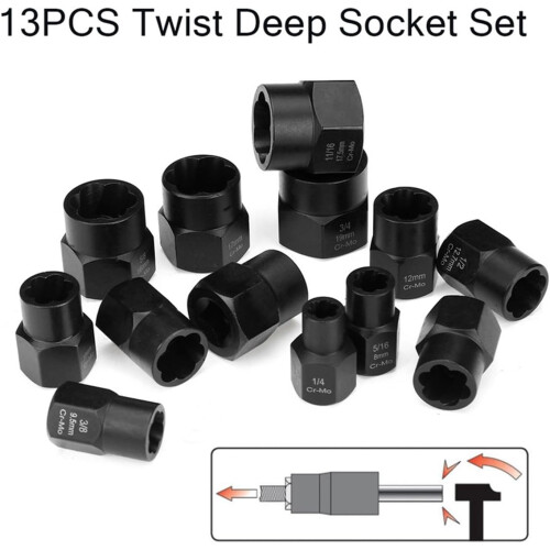 13Pcs Impact Damaged Bolt Nut Remover Extractor Socket Tool Set Nut Removal Socket socket(13PCS-With box) 2