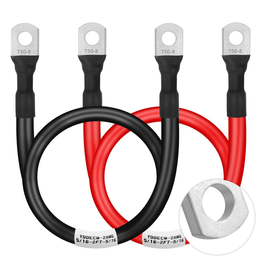 Battery Cable 2 Gauge 2Ft, 2Awg Battery Power Inverter Cables (1 Positive 1 Negative) 6493810917929