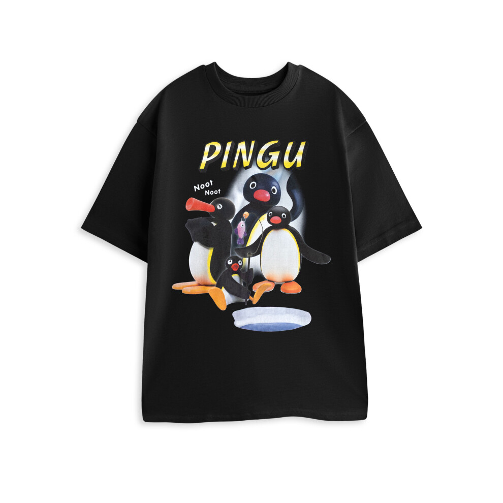 Pingu Men's Black (Large) Short Sleeved T-Shirt (Unisex )