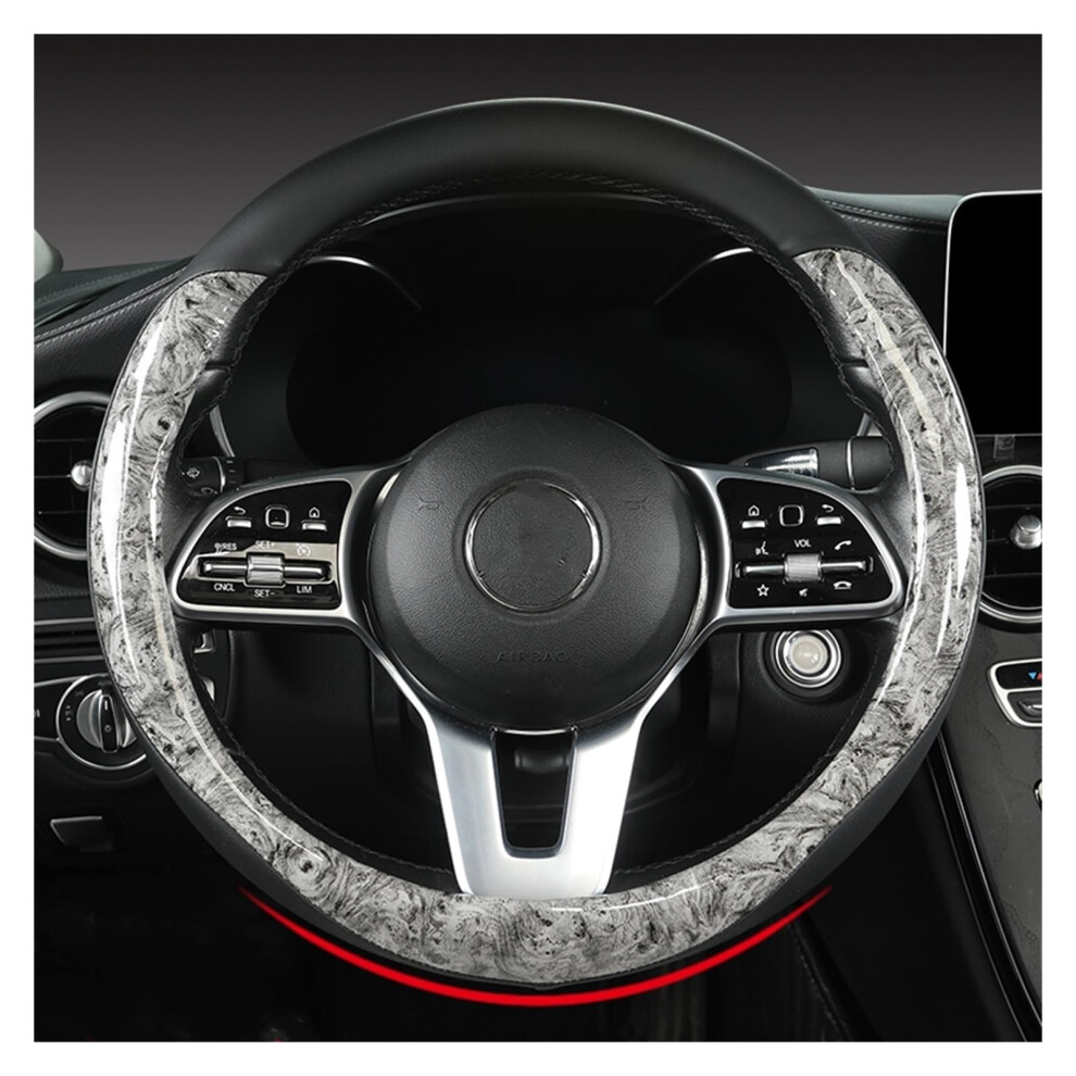 Car Steering Wheel Cover Set Car Steering Wheel Cover Real Leather Mahogany Breathable Car Interior (Color : 2) Grain/Light 6493810853838