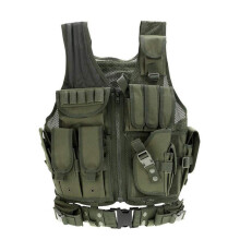 Tactical Vest Camouflage Vest Body Armor Molle Outdoor Equipment Paintball Airsoft Combat Protective Vest Men (Green)