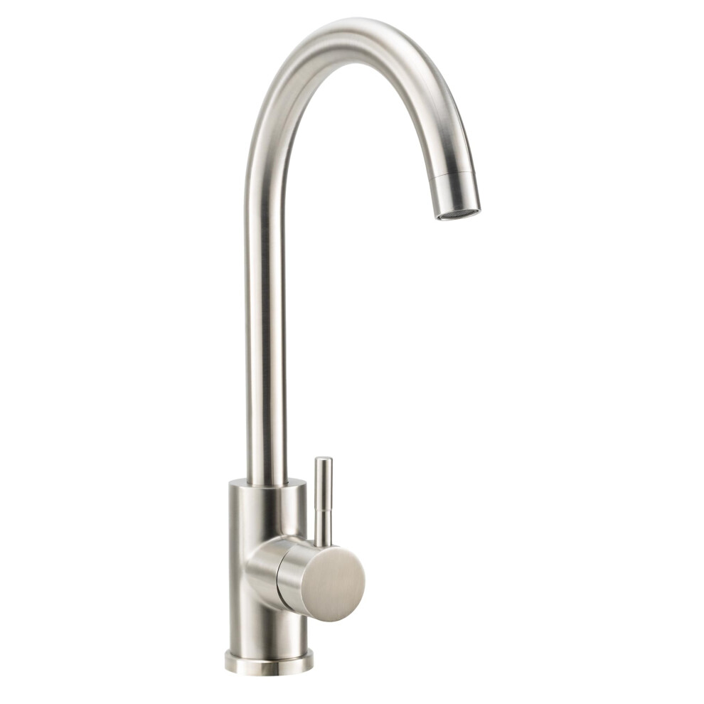Rv Gooseneck Single Handle Kitchen Faucet Brushed Nickel Nonswivel Braided Hoses 6493810920158