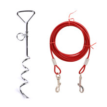 Dogs Stake Tie Out Cable Set 9.8/16.4/32.8ft Steel Wire for Small to Large Dogs Outdoor Yard Beach Camping Red Dog pile plus