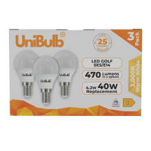 UniBulb LED Golf Ball E14 470lm 4.2W (Warm White) Light Bulb 3 Pack