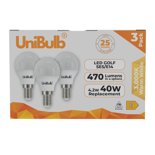 UniBulb LED Golf Ball E14 470lm 4.2W (Warm White) Light Bulb 3 Pack