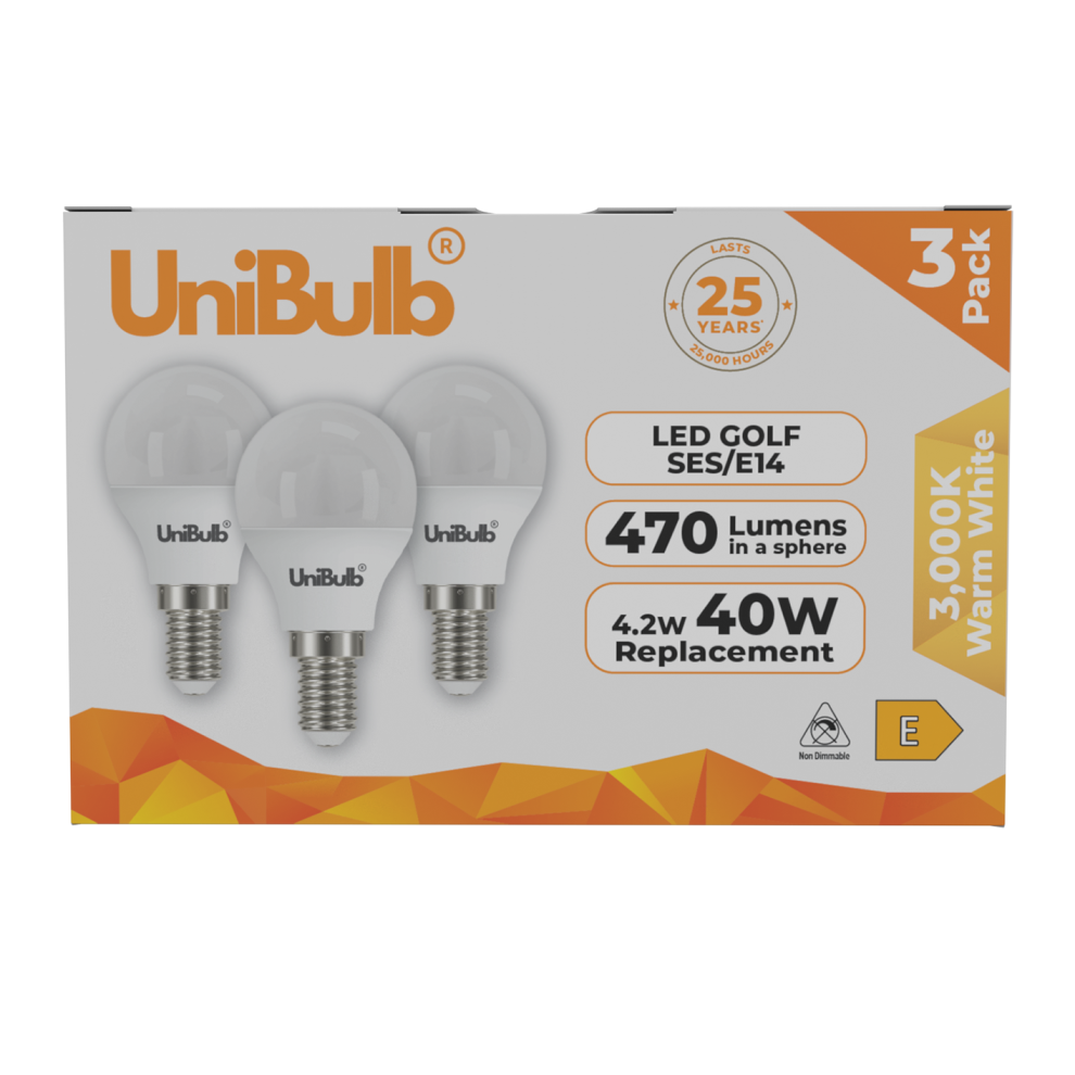 Unibulb Led Golf Ball E14 470Lm 4.2W (Warm White) Light Bulb 3 Pack