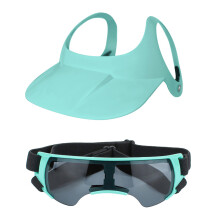 Dog Goggles and Sun Hat Set Regulable Pet Cycling Helmets Outdoor Pet Glasses for Small Media Pet Blue