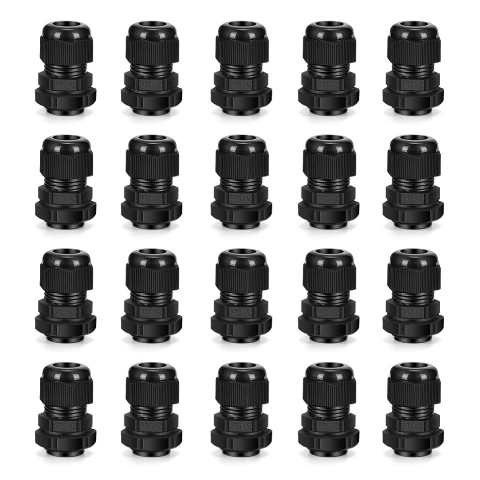 Cable Gland 20 Pack 1/2' Npt Adjustable Connector Strain Relief Cord Connectors Joints Nylon With Gasketsâ¦ 6493810793547