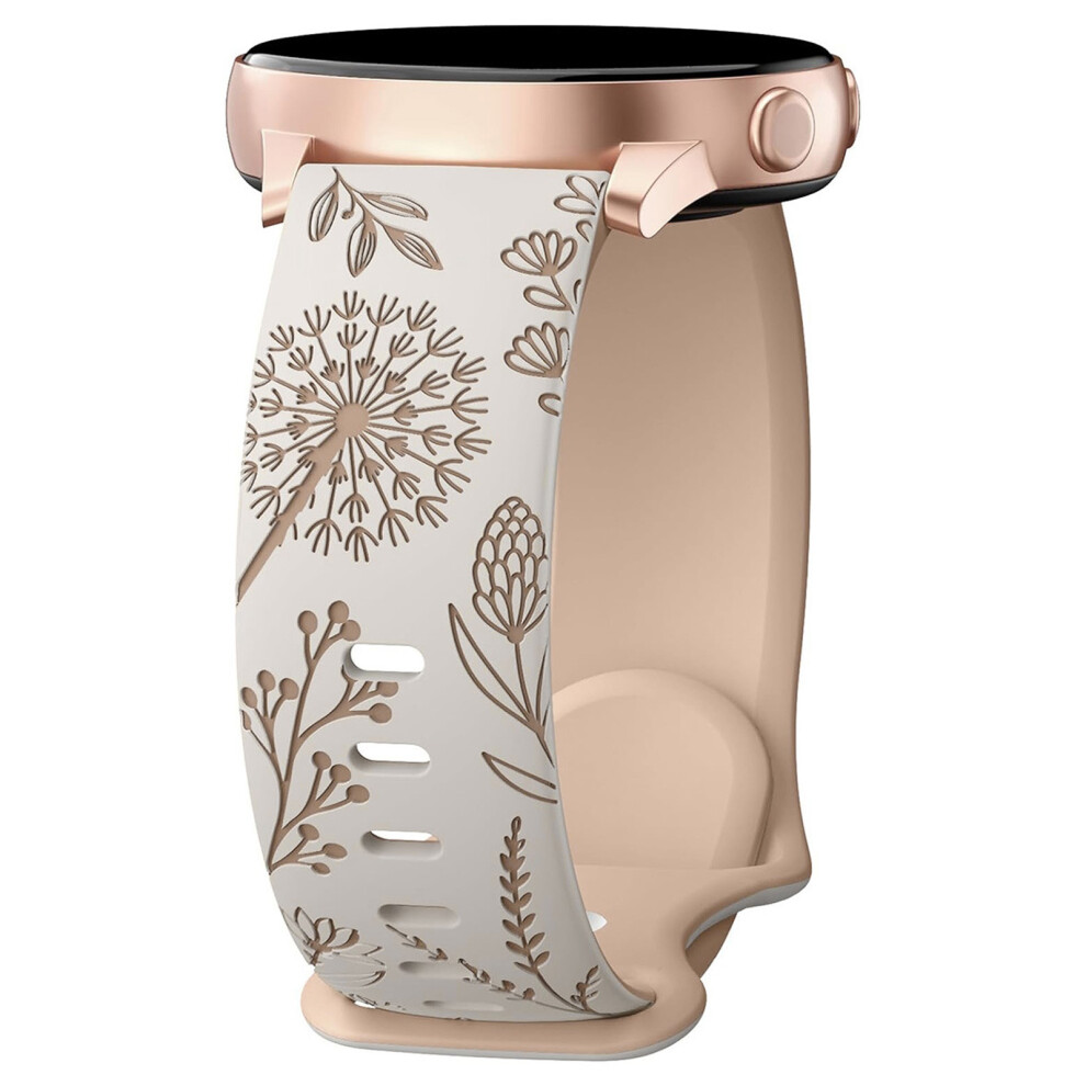 Engraved Silicone Watch Band Repalcement for 20mm Width Intelligent Watch Dandelions Design Watch Straps BeltMilk Tea