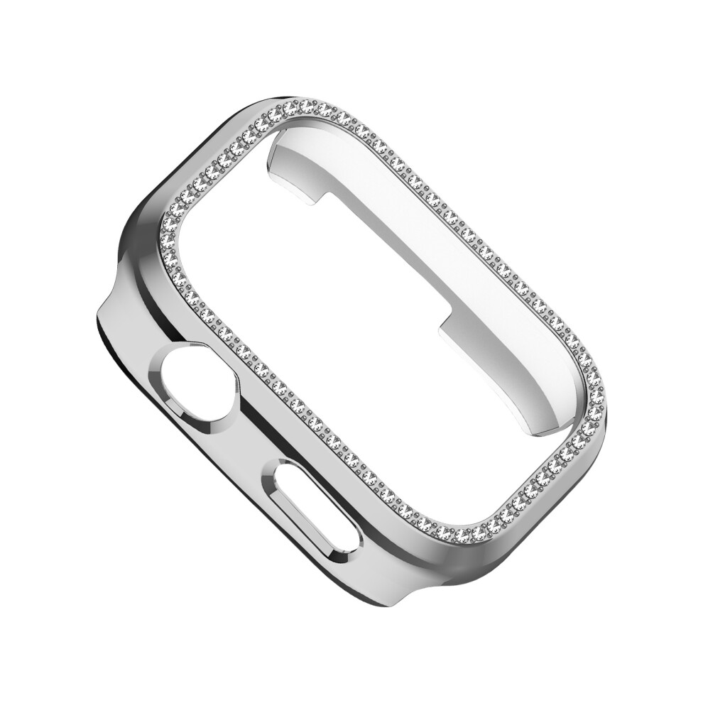 Scratch Resist Watch Protective Case For Dedicated Smartwatch Hollowed Design Single Row Rhinestoned Decorationsilver 7696140849444