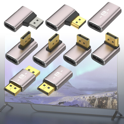 8K DisplayPort 1.4 Adapter 90 Degree Gold  Side bend left 1