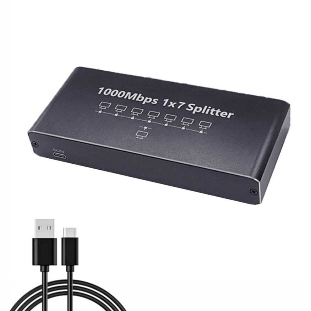 Rj45 Ethernet Splitter 7 Port Gigabit Networking Black 7709992232996