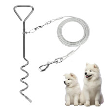 15 FT Dog Tie Out Cable and Stake Dog Runner for Yard Dog Tie Out Cable and Stake Dog Stakes for Outside, Camping(15ft Cable, 16' Stake, Silver)