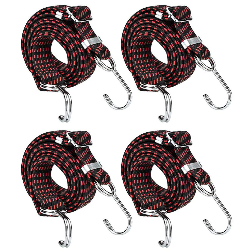 80 Inch Adjustable Flat Bungee Cords With Hooks 4Pack Superior Latex Straps 6493810794872