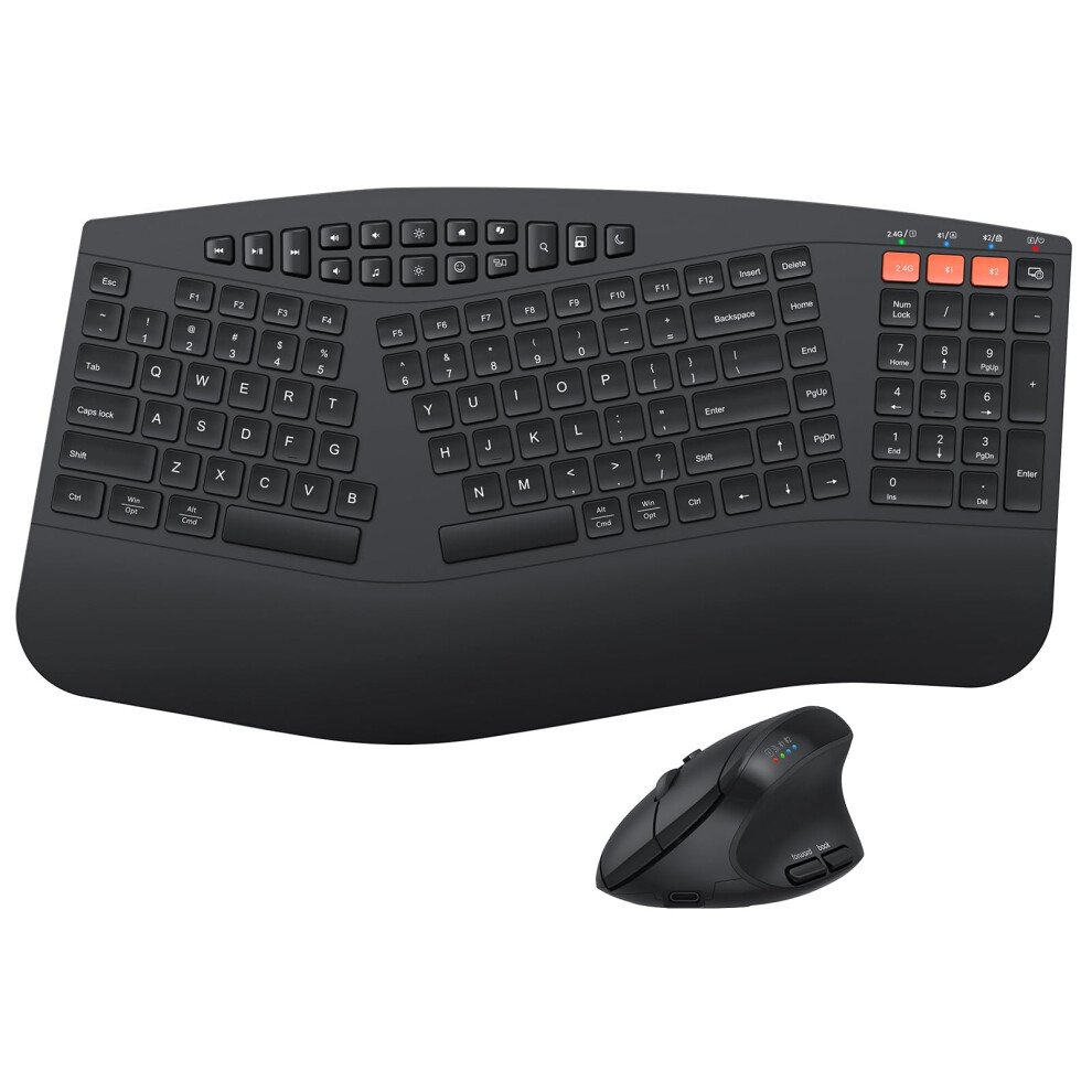 Ergonomic Wireless Keyboard And Mouse, Wireless Silent Keyboard With Vertical Mouse And Cushioned Wrist Rest 6493810924347