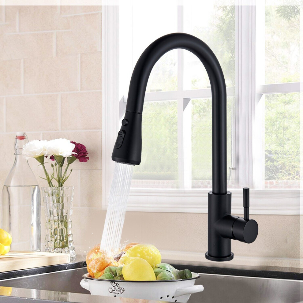 Robinet d'évier de cuisine noir avec douchette extractible et mitigeur pivotant à une poignée