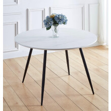 Hallowood Furniture Cullompton Large Round Dining Table (1.2m) with White Marble Effect Top and Black Metal Legs
