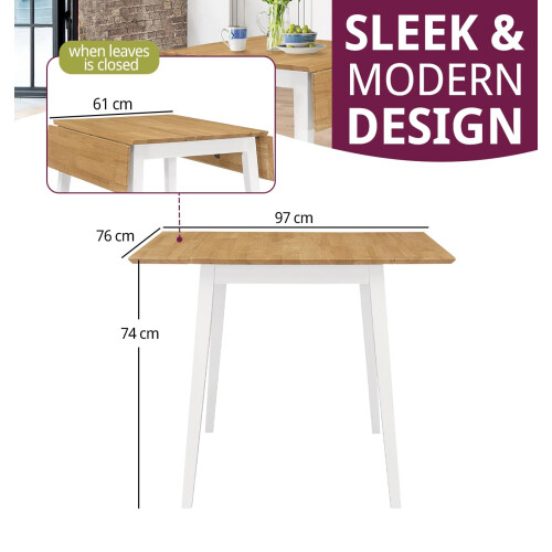 Hallowood Furniture Ledbury Drop Leaf Rectangular Table in White Painted and Oak Finish 2