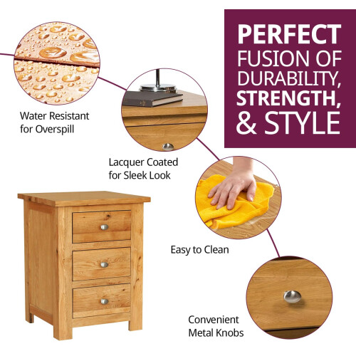Hallowood Furniture Waverly Oak 3 Drawer Bedside Table (Pair) 1