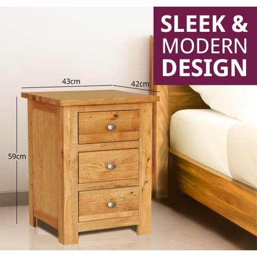 Hallowood Furniture Waverly Oak 3 Drawer Bedside Table (Pair) 2