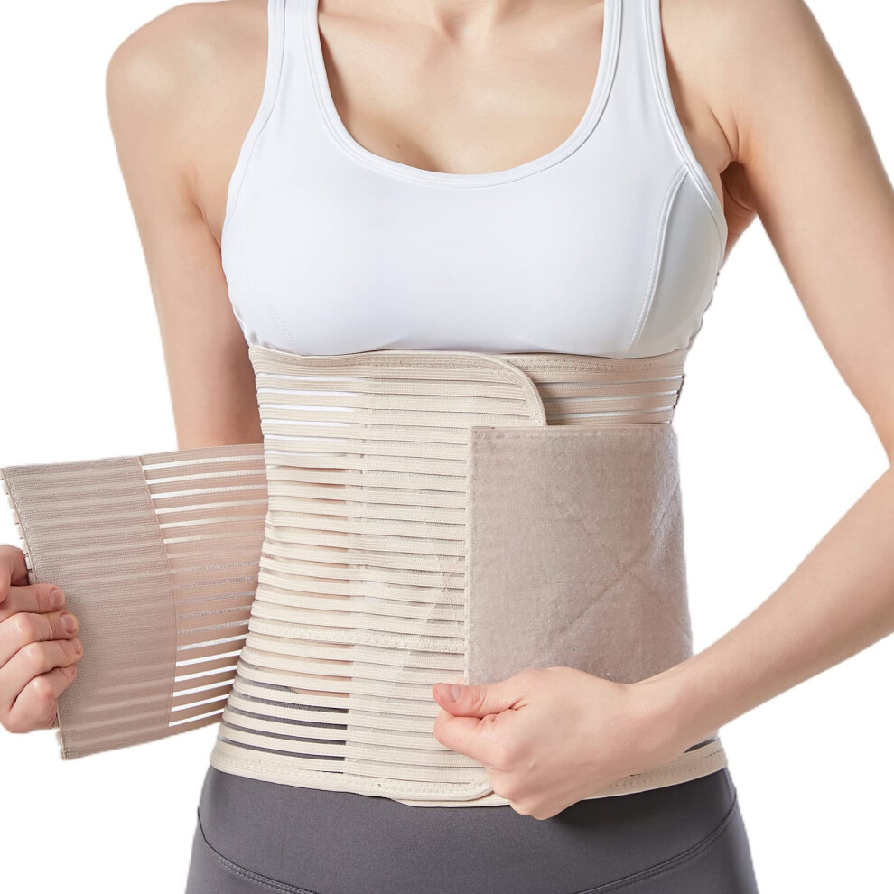Beige Abdominal Binder Postpartum Belly Band For Post Abdomen Surgery C-Section Recovery Compression Wrap Back Support Belt (X-Large, )