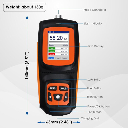 Gaussmeter, 2 % Genauigkeitsmagnetometer, Präzisionsindustrie 0–2500 mT 2