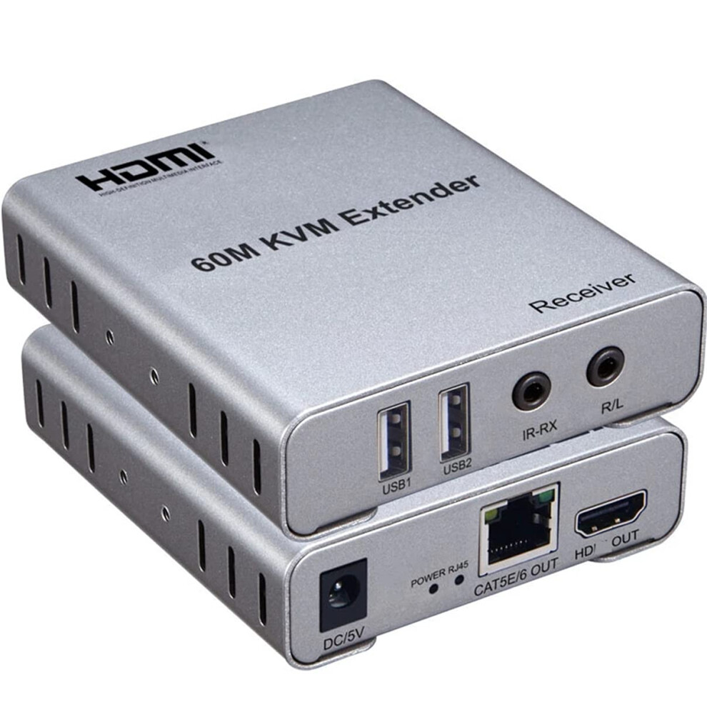 60M Usb Kvm Hdmi Extender ,With 1080P R/L Audio By Cat5e Cat6 Rj45 Ethernet Cable Transmitter Receiver Audio Video Converter Pc Laptop To Tv Monitor 6493810861710
