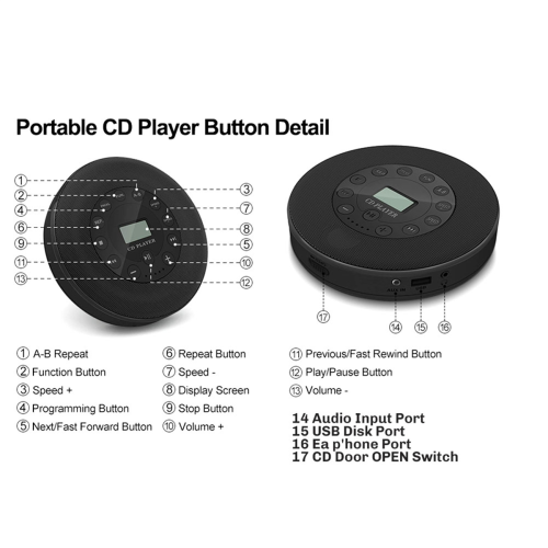Φορητό CD Player με ηχείο και αντι-παραλείψεις CD Player για MP3 αυτοκινήτου 2